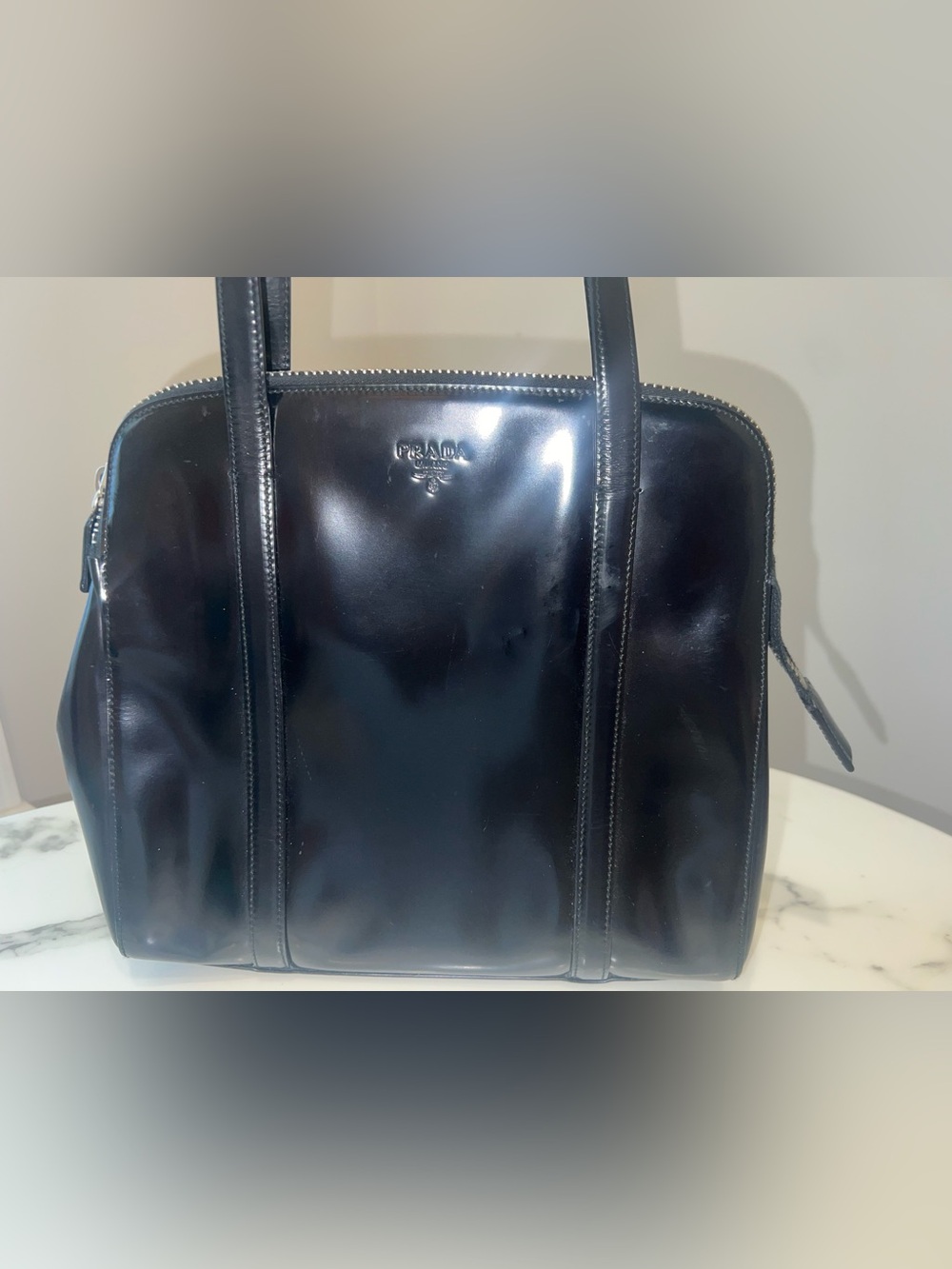 90s Vintage Prada Spazzolato bag In Black Noir CBK Carolyn Bessette Kennedy - Picture 4 of 12